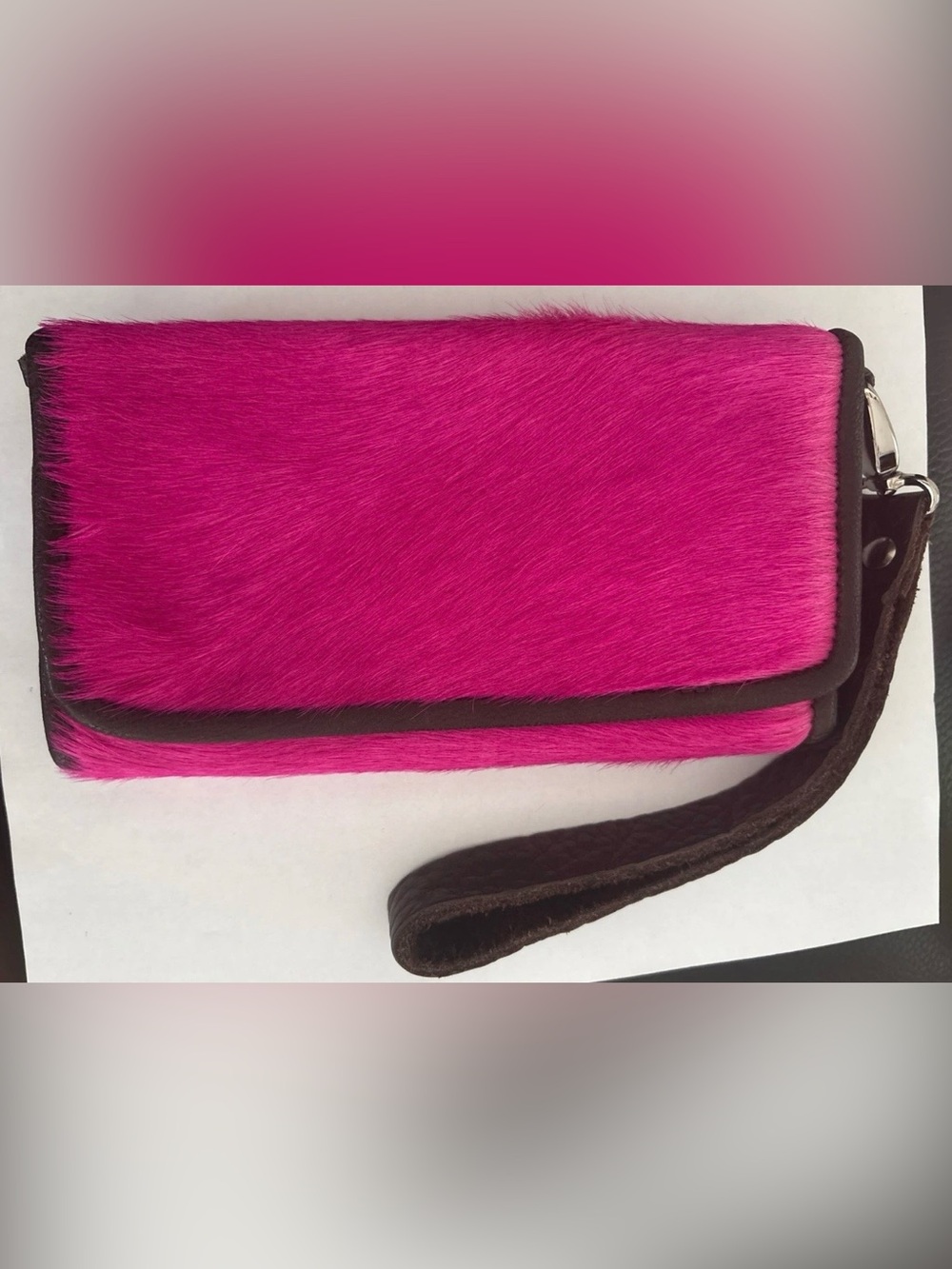 Pink Haircalf rustic Wristlet Clutch - Unbranded